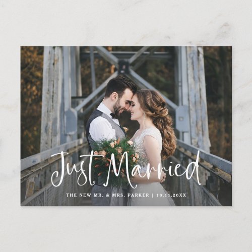 Just Married  Rustic Photo Wedding Announcement Postcard