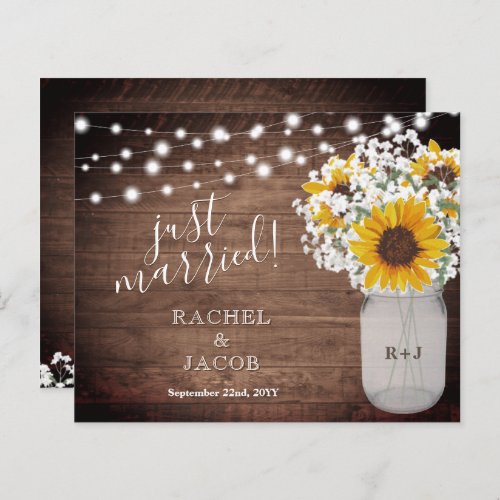 Just Married Rustic Sunflower Wedding Announcement