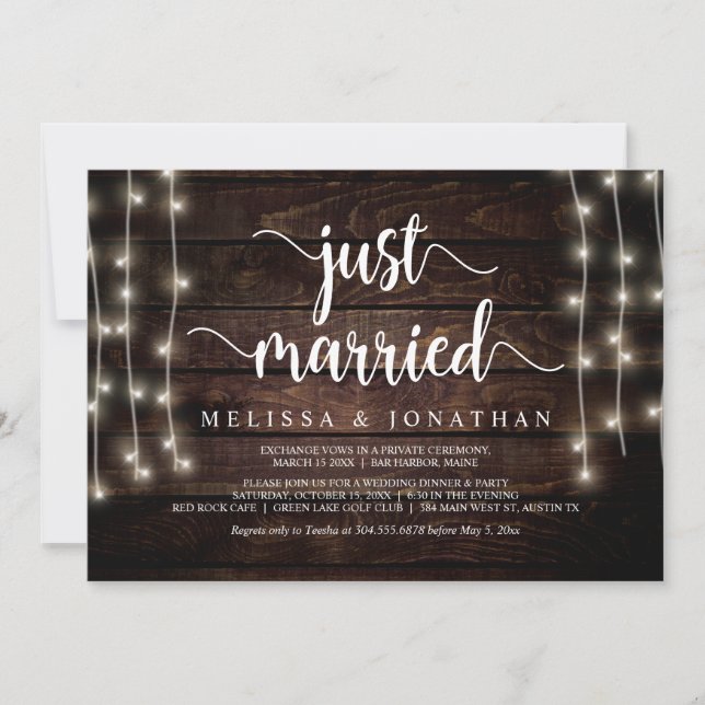 Just married, Rustic Wood, Wedding Elopement Invitation (Front)