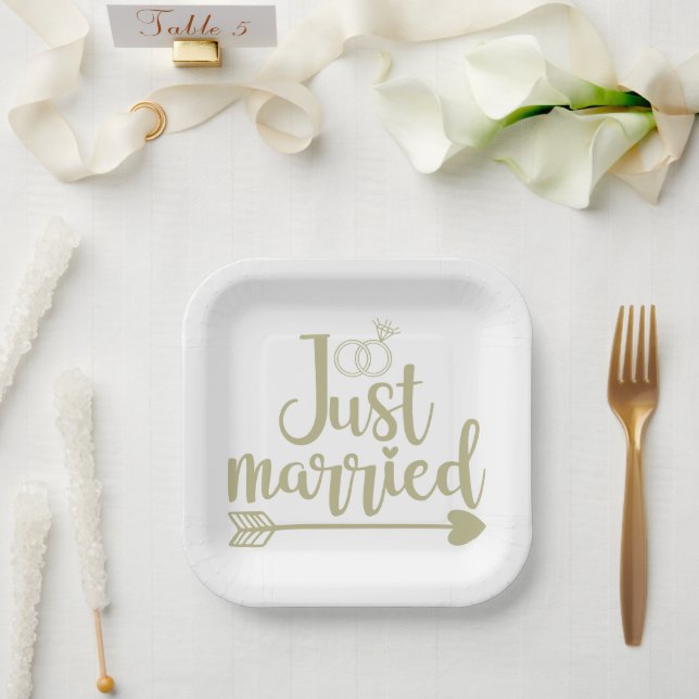 Just Married Sage Paper Plates (Wedding)
