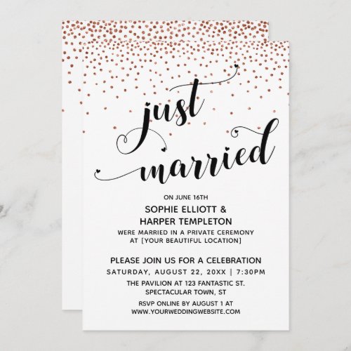 Just Married Script Copper Confetti Reception_Only Invitation
