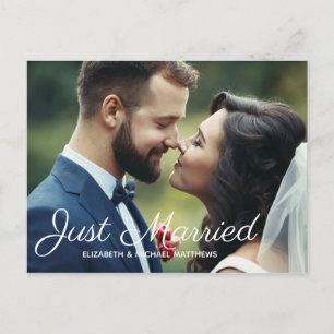 Just married script custom photo wedding thank you announcement postcard