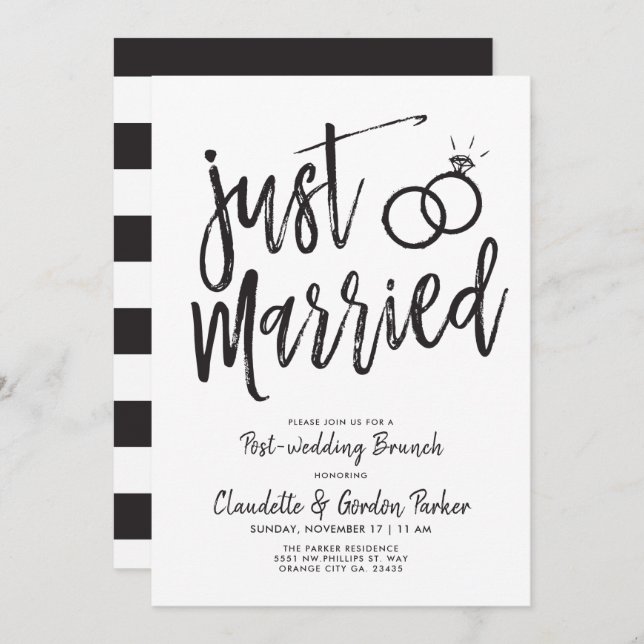 Just Married Script Lettering Post Wedding Brunch Invitation (Front/Back)