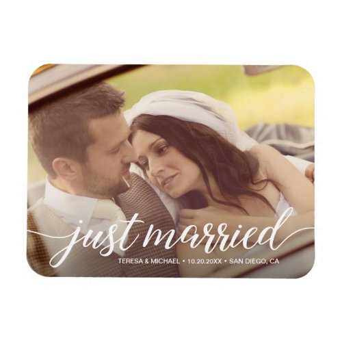 Just Married Script Overlay Custom Wedding Photo Magnet