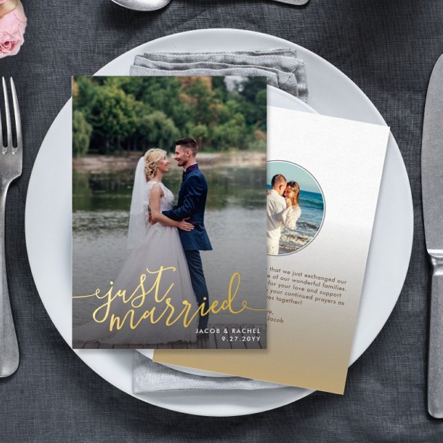 Just Married Script Overlay Wedding Announcment Foil Invitation (Creator Uploaded)