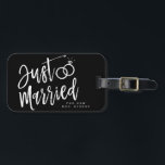 Just Married Script | Personalized Luggage Tag<br><div class="desc">Let the whole world know about your recent matrimony with this unique black-and-white script themed item. 

It features the words "just married" in script style font.  Underneath is a spot for the name of the bride or groom.</div>
