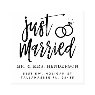 Just Married Script Personalized Rubber Stamp