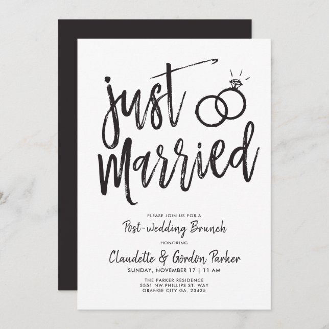 Just Married Script Post-Wedding Brunch | Party Invitation (Front/Back)