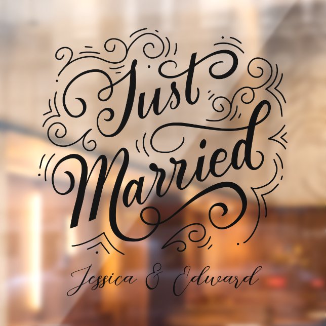 Just Married Script Stylish Modern Window Cling (Sheet 2)