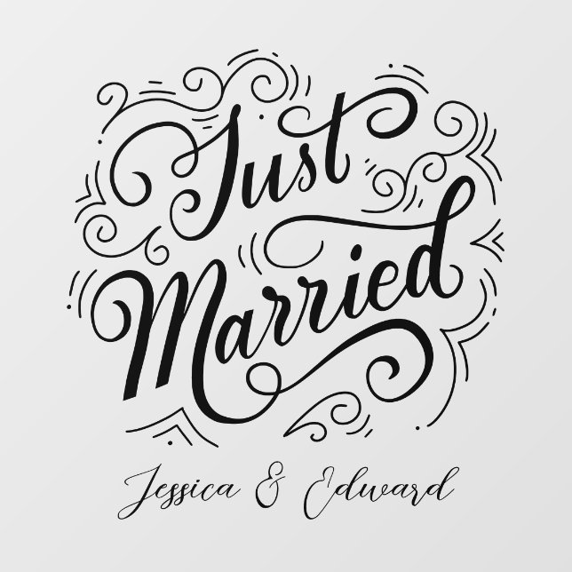 Just Married Script Stylish Modern Window Cling (Sheet)