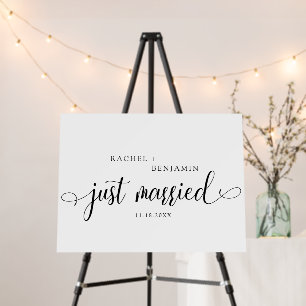 Just Married Script Traditional Simple Black  Foam Board