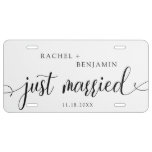 Just Married Script Traditional Simple Black  License Plate at Zazzle