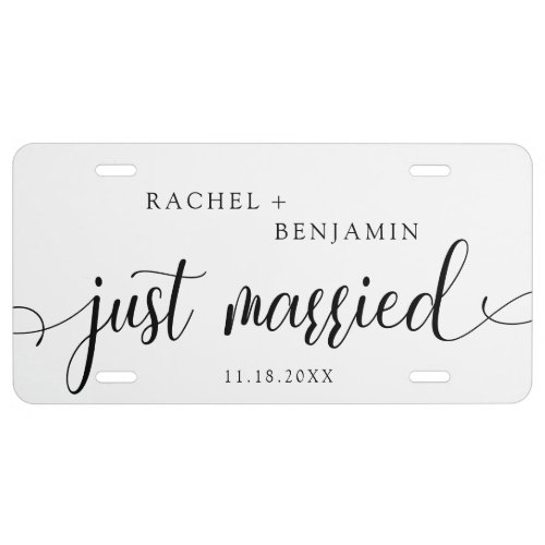 Just Married Script Traditional Simple Black  License Plate