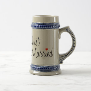 Just Married (Script With Red Heart) Beer Stein