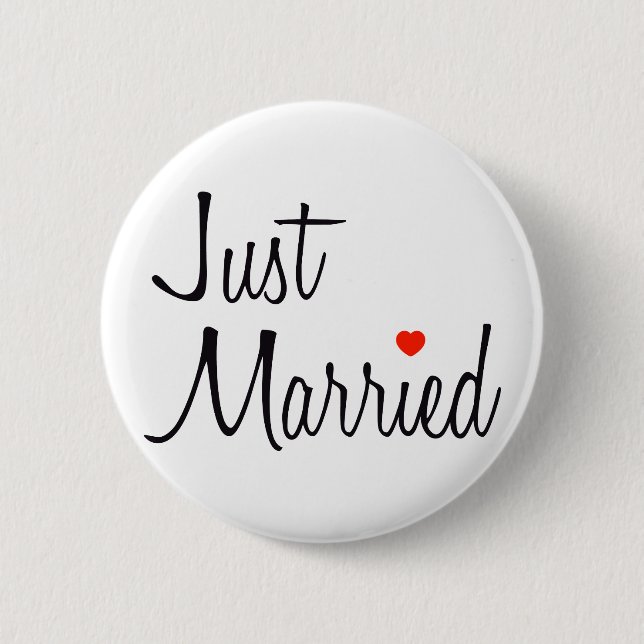 Just Married (Script With Red Heart) Button (Front)