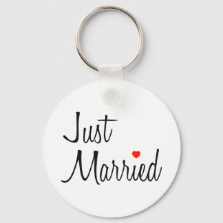 Just Married (Script With Red Heart) Keychain