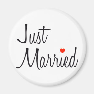 Just Married (Script With Red Heart) Magnet
