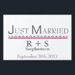 Just Married Sign<br><div class="desc">A nice modern Just Married sign that you can customize with Bride and groom initials, last name, and wedding date. Use this sign at the reception, in a yard, or on the wedding vehicle.</div>