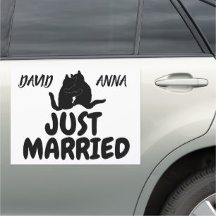 JUST MARRIED 'SIGN' CAT CUSTOM LARGE CAR MAGNET