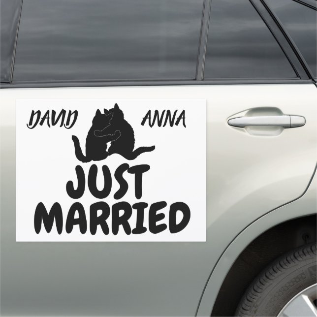 JUST MARRIED 'SIGN' CAT CUSTOM LARGE CAR MAGNET (In Situ)