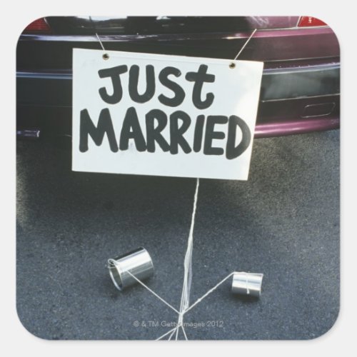Just Married sign on back of car Square Sticker