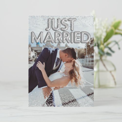 Just Married Silver Balloons Wedding Photo Announcement