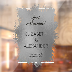 Just Married! Silver Faux Foil Window Cling