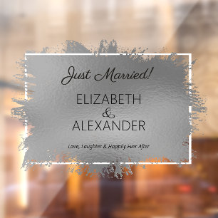 Just Married! Silver Faux Foil Window Cling