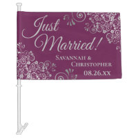 Just Married Silver Frills Cassis Purple Newlyweds