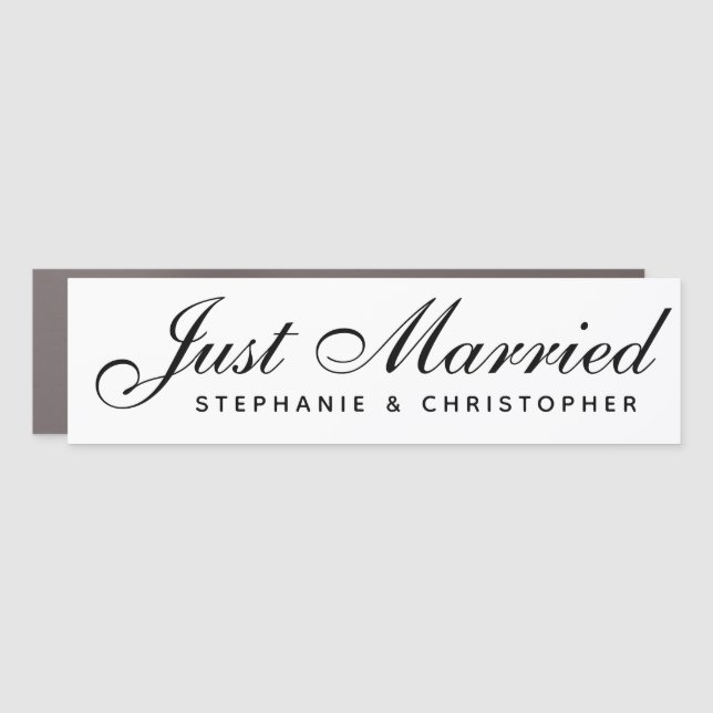 Just Married Simple Calligraphy Minimalist Names   Car Magnet (Front)