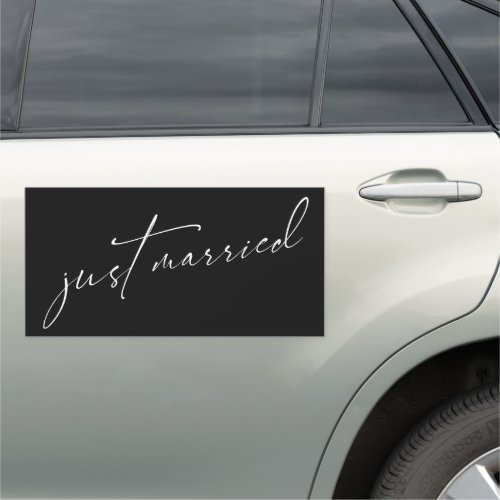 Just Married Simple Elegant Typography Black Car Magnet