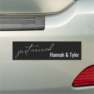 Just Married Simple Elegant Typography, Black Car Magnet