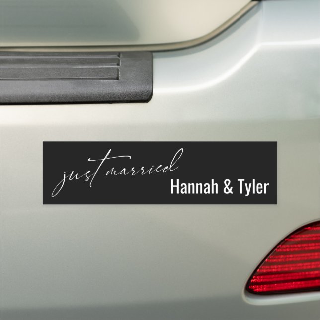 Just Married Simple Elegant Typography, Black Car Magnet (In Situ)