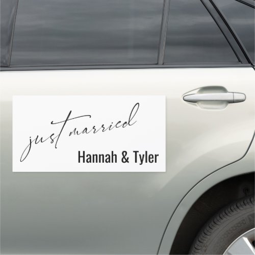 Just Married Simple Elegant Typography Car Magnet