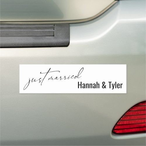 Just Married Simple Elegant Typography Car Magnet