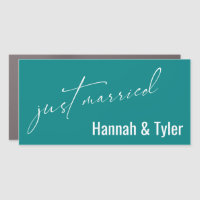 Just Married Simple Elegant Typography, Teal