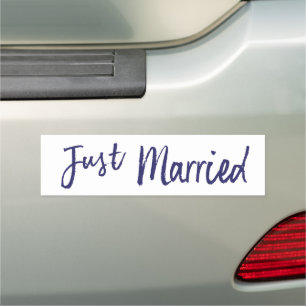 Just Married Simple Modern Script Blue Car Magnet