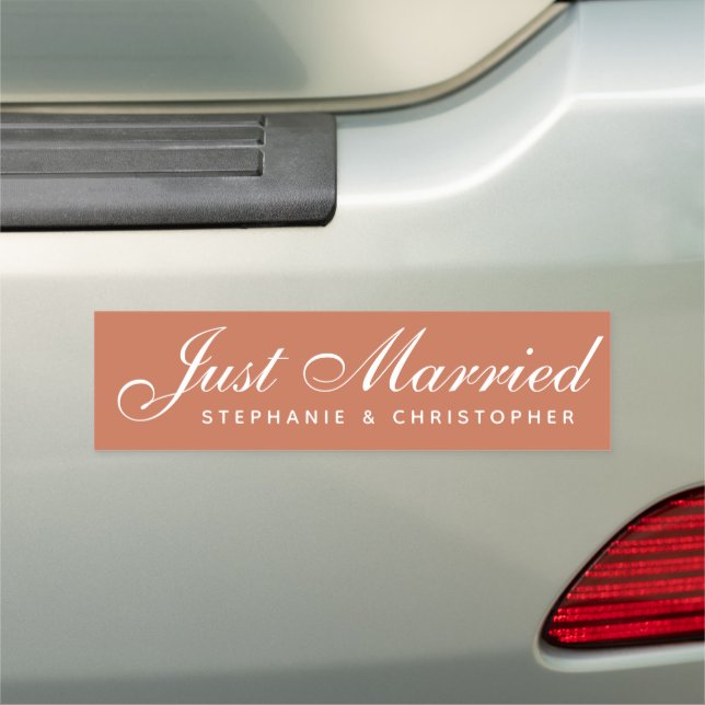 Just Married Simple Terracotta Wedding Calligraphy Car Magnet (In Situ)