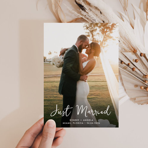just married simple wedding announcement postcard