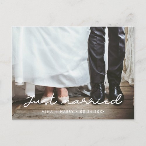 Just married Simple wedding photo Postcard