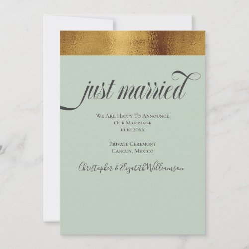 Just Married Simply Elegant Faux Gold Gray Green Announcement