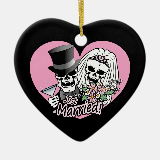 Just Married Skulls Ceramic Ornament (Front)