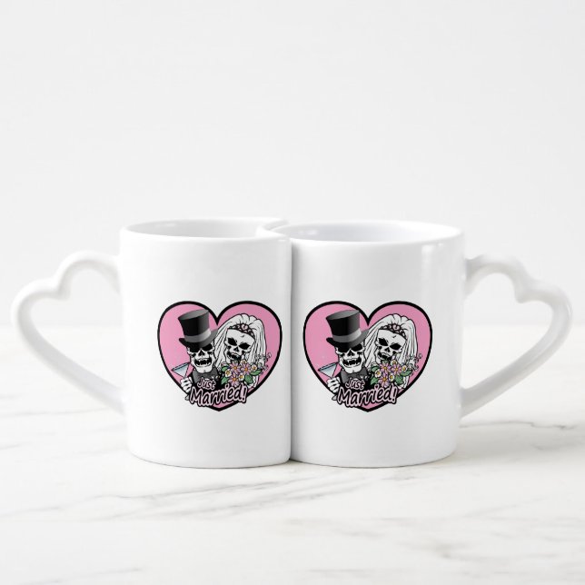 Just Married Skulls Coffee Mug Set (Back Nesting)