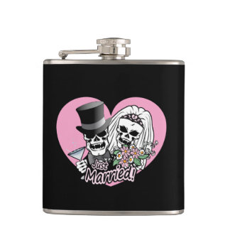Just Married Skulls Flask