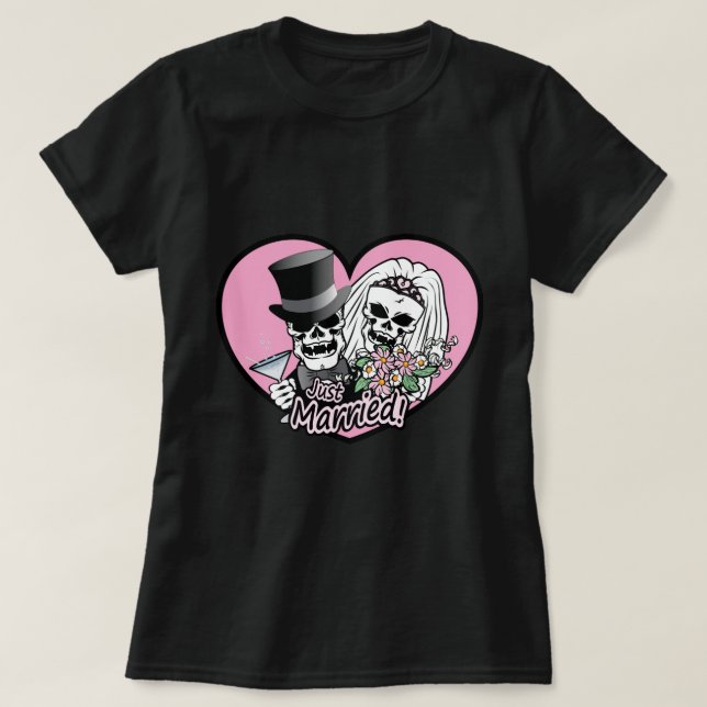 Just Married Skulls T-Shirt (Design Front)