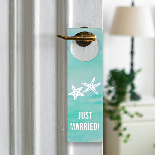 Just Married Starfish Aqua Beach Door Hanger