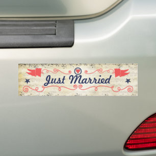 Just Married Starfish Coral Navy Nautical Wedding Bumper Sticker