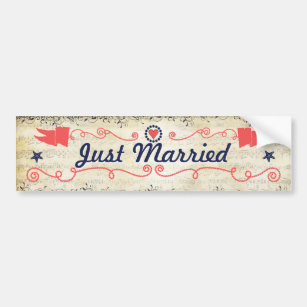 Just Married Starfish Coral Navy Nautical Wedding Bumper Sticker