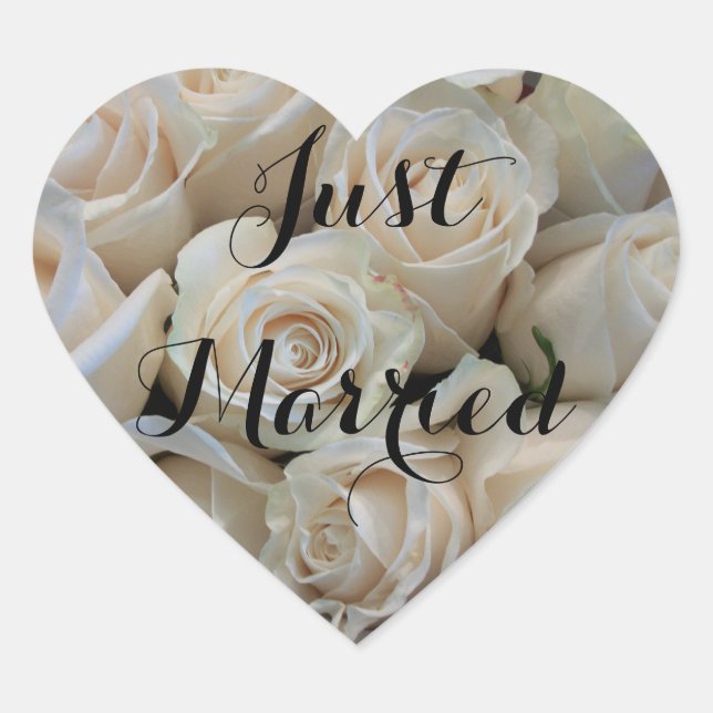 Just Married Stickers-White Roses Heart Sticker (Front)