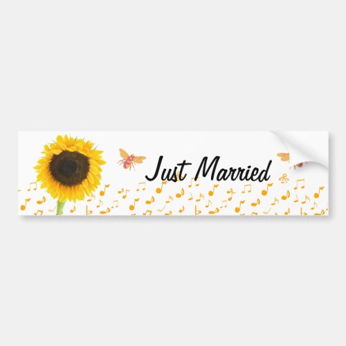 Just Married Sunflower Bumble Bee BumperSticker Bumper Sticker